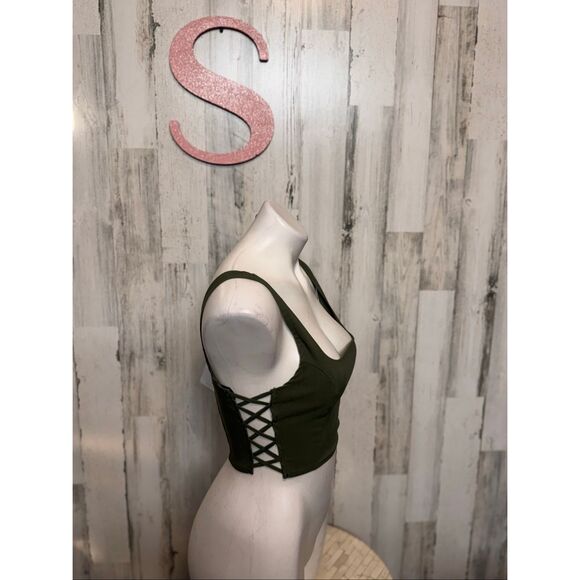 Forever 21 Green Square Neck Bustier Crop Top Size S - Picture 2 of 8